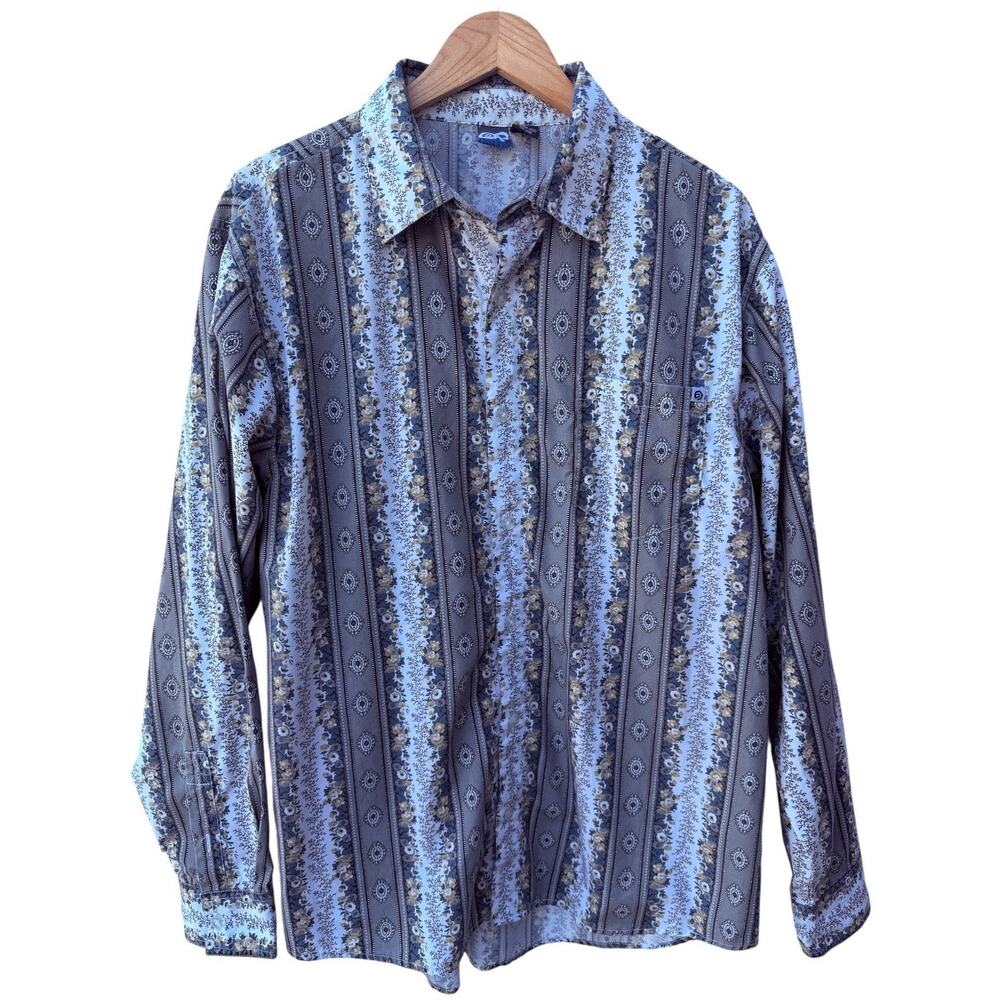 Cultara International Button Up Shirt Mens Large Blue Gray Long Sleeve Shirt